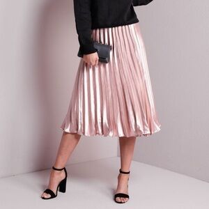 Charlotte Russe Rose Gold Accordion Pleated Midi Skirt